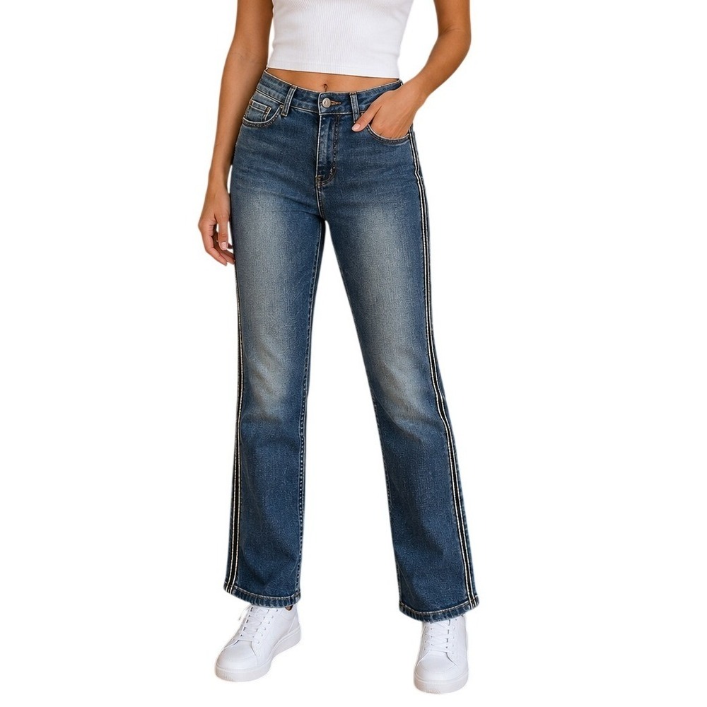 Boden The Cavendish Blue Medium Wash Gold Stripe Girlfriend Jeans Women's 12L